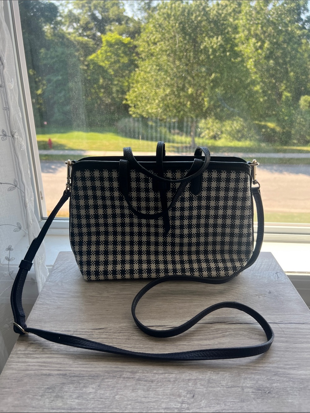 Draper James Navy & White Gingham Mini Tote / Crossbody Bag